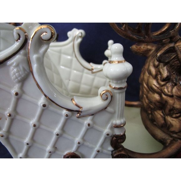 Intricate Reindeer Head Porcelain Ceramic Sleigh EUC Vintage Dillard's 1990's - Picture 15 of 16